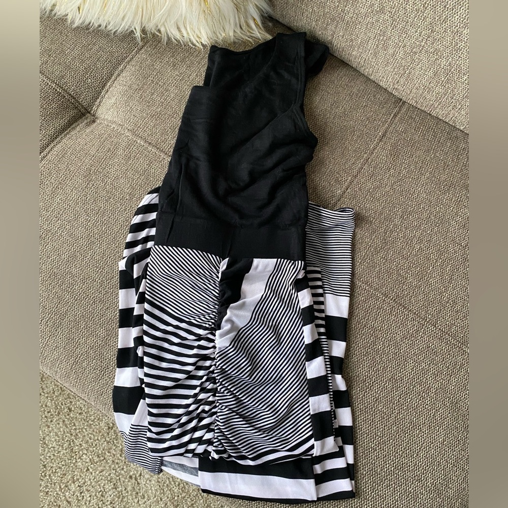 Black and White Maxi with Slit on the Side Dress